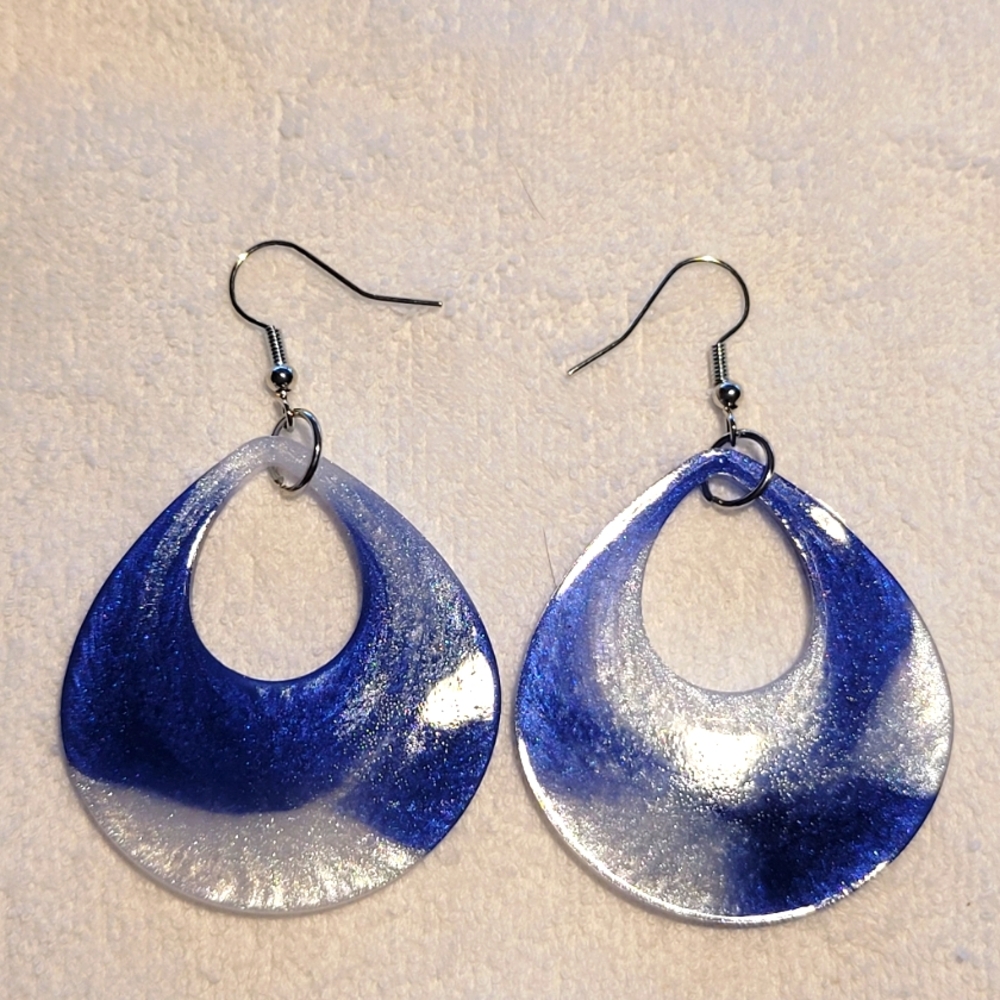 White and Blue Dangle Earrings